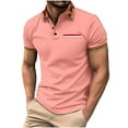 thumbnail image 1 of ZCFZJW Mens Polo Shirts Short Sleeve Regular Fit Fashion Designed Shirt Loose Lightweight Casual Solid Color Basic Workout T-Shirts Tops Pink S, 1 of 5
