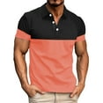 thumbnail image 1 of ZCFZJW Mens Polo Shirts Trendy Color Block Print Summer Short Sleeve Half Button up V Neck Collared T-Shirts Loose Lightweight Casual Athletic Golf Tops Pink M, 1 of 5
