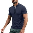 thumbnail image 1 of ZCFZJW Mens Quarter-Zip Mock Neck Polo Shirts Trendy Solid Color Basic Slim Fit Short Sleeve Athletic T-Shirt Henley Shirt Navy M, 1 of 6