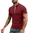 thumbnail image 1 of ZCFZJW Mens Quarter-Zip Mock Neck Polo Shirts Trendy Solid Color Basic Slim Fit Short Sleeve Athletic T-Shirt Henley Shirt Red XXXL, 1 of 6