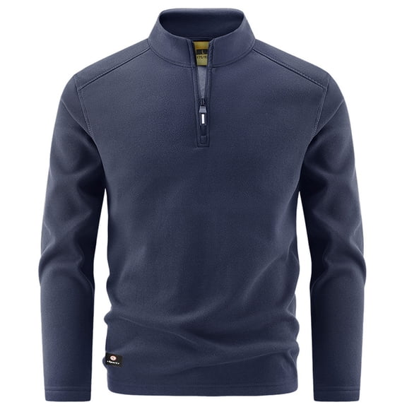 ZCFZJW Mens Quarter Zip Pullover Fleece Sweater Casual Fall Winter Thick Warm Long Sleeve Stand Collar Sweatshirt Lightweight Thermal Jacket Dark Blue M