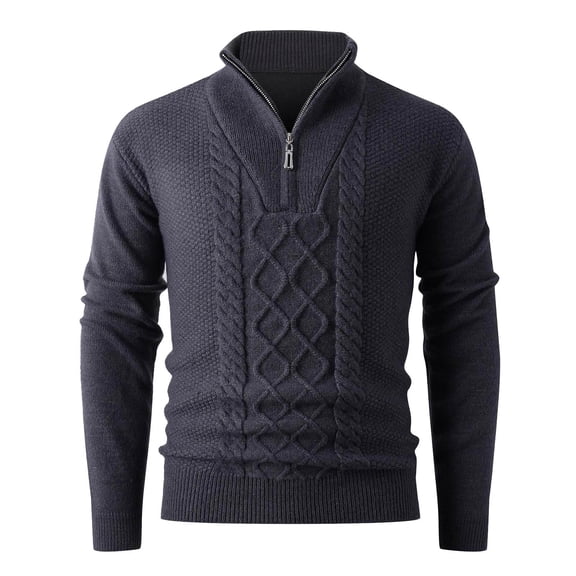 ZCFZJW Mens Quarter Zip Sweater Fall Winter Long Sleeve Cable Knitted Pullover Sweaters Trendy Slim Fit Basic Solid Colors Textured Sweater Tops Dark Gray XXXL