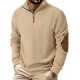 thumbnail image 1 of ZCFZJW Mens Quarter Zip Sweater Lightweight Slim Fit Mock Neck Pullover Casual Long Sleeve Textured Knitted Ribbed Athletic Sweaters with Elbow Patches Khaki XXXL, 1 of 7