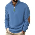 thumbnail image 1 of ZCFZJW Mens Quarter Zip Sweater Lightweight Slim Fit Mock Neck Pullover Casual Long Sleeve Textured Knitted Ribbed Athletic Sweaters with Elbow Patches Sky Blue M, 1 of 7
