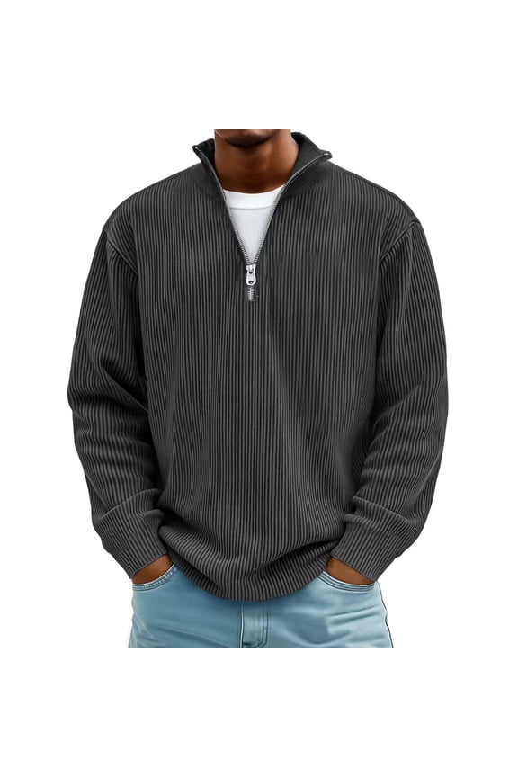 Mens Quarter Zip Sweater Trendy Fall Winter Thick Mock Neck Pullover Ribbed Knit Casual Big and Tall Regular Fit Lightweight Polo Sweaters Black XXL