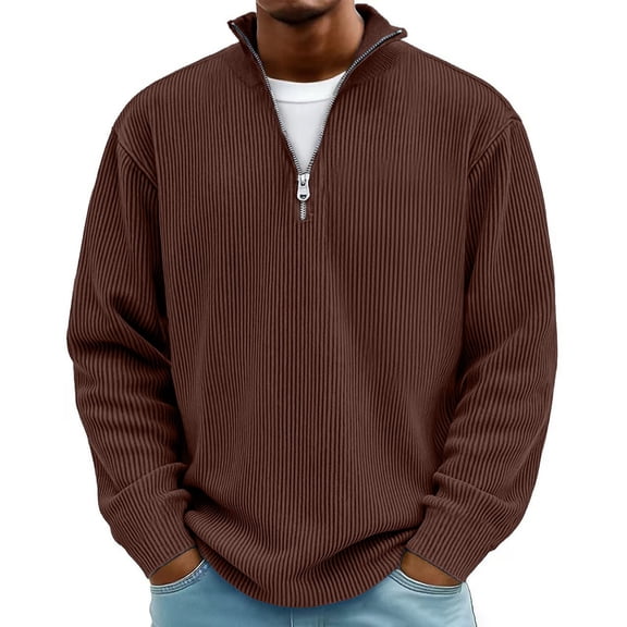 ZCFZJW Mens Quarter Zip Sweater Trendy Fall Winter Thick Mock Neck Pullover Ribbed Knit Casual Big and Tall Regular Fit Lightweight Pullover Sweaters Coffee XL