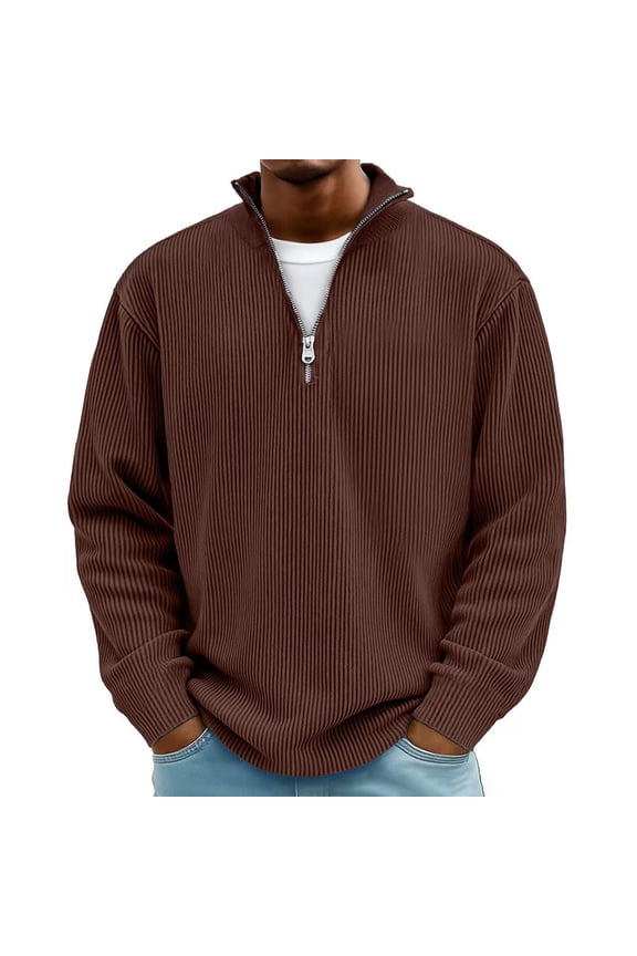 Mens Quarter Zip Sweater Trendy Fall Winter Thick Mock Neck Pullover Ribbed Knit Casual Big and Tall Regular Fit Lightweight Pullover Sweaters Coffee XL