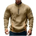 thumbnail image 1 of ZCFZJW Mens Quarter Zip Tactical Sweatshirts Casual Fall Long Sleeve Mock Neck Pullover Golf Polo Sweater Fishing Cargo Sports Hoodless Shirts with Pockets Khaki S, 1 of 5