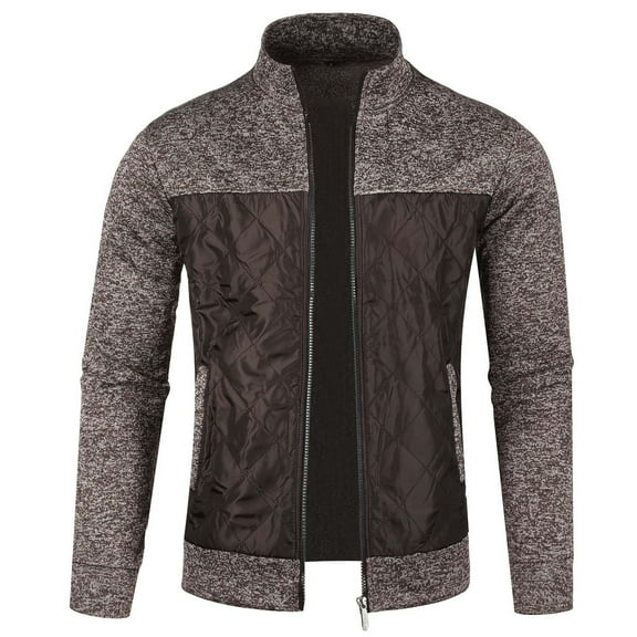 ZCFZJW Mens Quilted Sweater Casual Long Sleeve Classic Fit Regular Full Zip up Open Front Cardigan Outwear Coat Loose Lightweight Thin Jacket with Pockets Coffee L