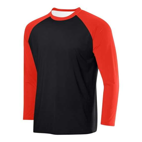 ZCFZJW Mens Raglan Long Sleeve Workout Shirts Moisture Wicking Running Athletic Crewneck Sport Performance T-Shirt Lightweight SPF Sun Shirt Orange M