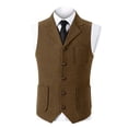 thumbnail image 1 of ZCFZJW Mens Retro Suit Vest Vintage Single Breasted Button Tweed Wool Regular Fit Dress Waistcoat Herringbone for Jacket Brown L, 1 of 5