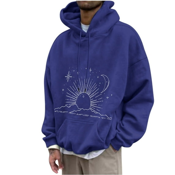 ZCFZJW Mens Retro Sun and Moon Graphic Hoodie Lightweight Pullover Sweatshirts Cool Hooded Long Sleeve Shirts with Drawstring Pockets Dark Blue XXXL