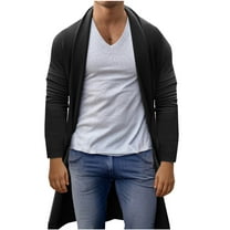 ZCFZJW Mens Shawl Collar Long Cardigan Knit Ruffle Fashion Sweater Drape Cape Casual Long Sleeve Fall Knitted Pullover Tops Black L
