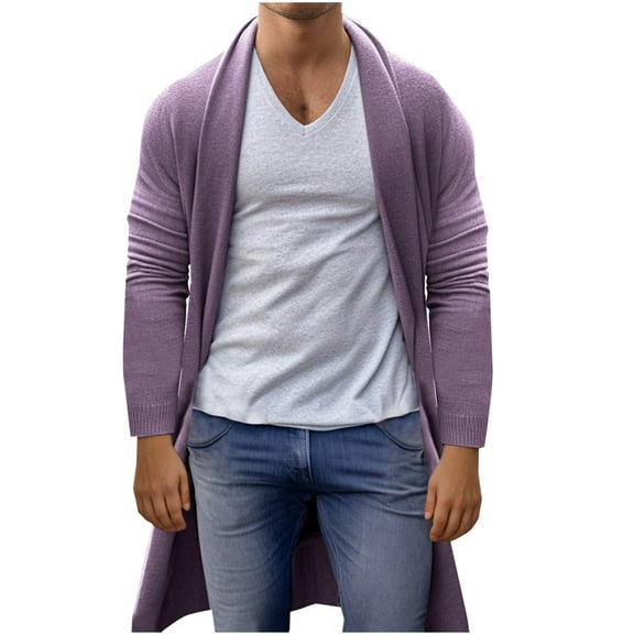 ZCFZJW Mens Shawl Collar Long Cardigan Knit Ruffle Fashion Sweater Drape Cape Casual Long Sleeve Fall Knitted Pullover Tops Pink M