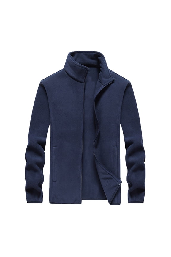 Mens Sherpa Fleece Lined Athleisure Jackets Casual Full Zip Up Long Sleeve Stand Collar Soft Sweater Coat Outwear with Pockets Blue XXXL