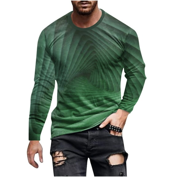 ZCFZJW Mens Shirts Long Sleeve Casual Stylish Funny 3D Novelty Print Workout Crewneck Sweatshirts Loose Fit Graphic Pullover Tees Green L