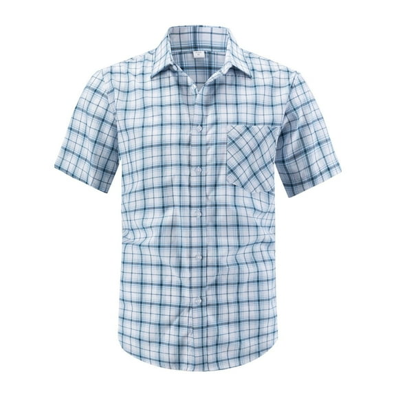 ZCFZJW Mens Short Sleeve Button Down Shirts Casual Slim Fit Basic Striped Plaid Shirts Dress Work Business T-Shirts for Men Green#04 XXL