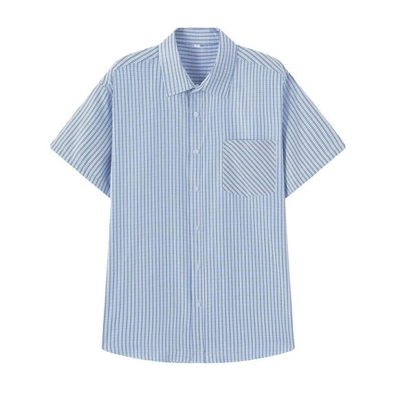 ZCFZJW Mens Short Sleeve Button Down Shirts Casual Slim Fit Basic Striped Plaid Shirts Dress Work Business T-Shirts for Men Light Blue#01 XXXL