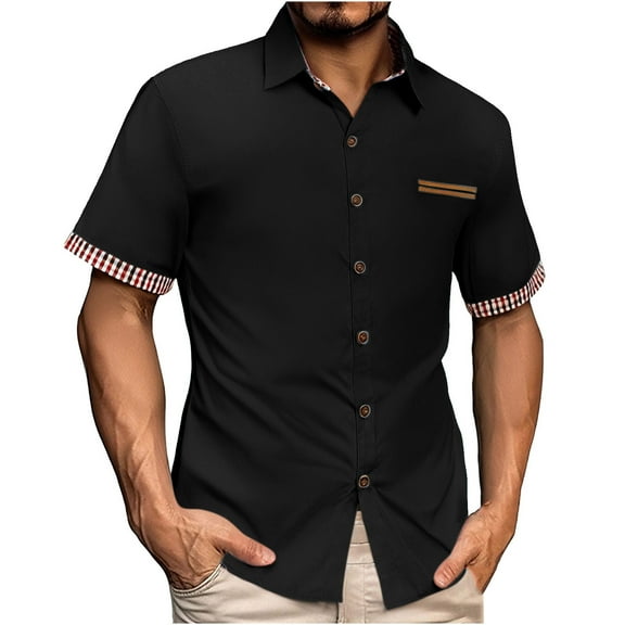 ZCFZJW Mens Short Sleeve Dress Shirts Casual Wrinkle Free Shirt Plaid Collar Summer Button Down Work Business Shirts Black XXL