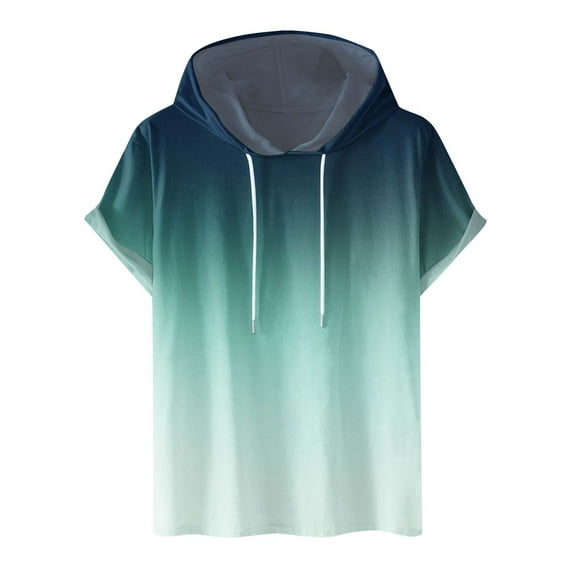 ZCFZJW Mens Short Sleeve Hoodie Plus Size Sweatshirts Casual Tie Dye Gradient Print Drawstring Hooded Pullover Short Sleeve Sports Hoodie Tops Mint Green XXXL