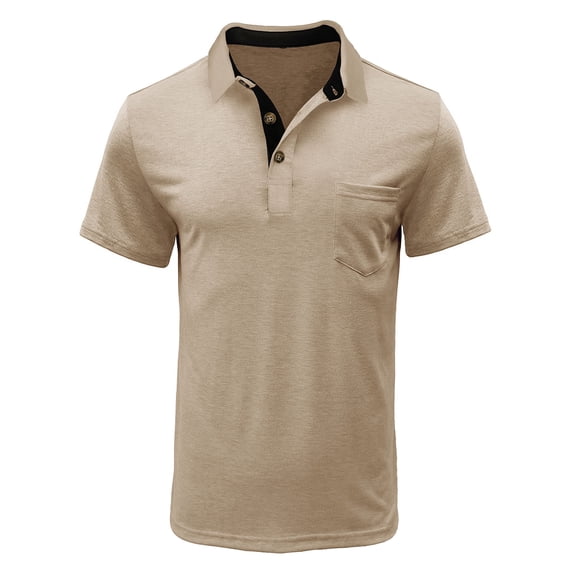 ZCFZJW Mens Short Sleeve Polo Shirts with Pockets Casual Solid Color Button V Neck Pullover Sweatshirts Loose Regular Fit Comfy Workout T-Shirts Tops Beige XXXL