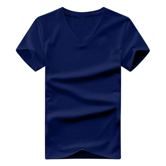 ZCFZJW Mens Slim Fit Workout T-Shirts Big and Tall Short Sleeve Solid Color Casual V Neck Plain Tees Shirt Trendy Athletic Gym T Shirt Tops Navy S