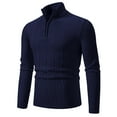thumbnail image 1 of ZCFZJW Mens Slim Fit Zip Up Mock Neck Polo Sweater Casual Solid Color Twist Cable Knitted Long Sleeve Pullover Sweaters with Ribbing Edge Navy XXL, 1 of 8