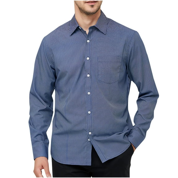 ZCFZJW Mens Solid Oxford Shirt Long Sleeve Button Down Shirts with Pocket Big and Tall Regular Fit Casual Soft Cotton T-Shirt Tops Dark Blue L