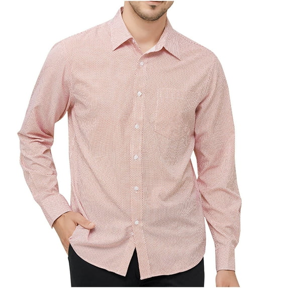 ZCFZJW Mens Solid Oxford Shirt Long Sleeve Button Down Shirts with Pocket Big and Tall Regular Fit Casual Soft Cotton T-Shirt Tops Pink S