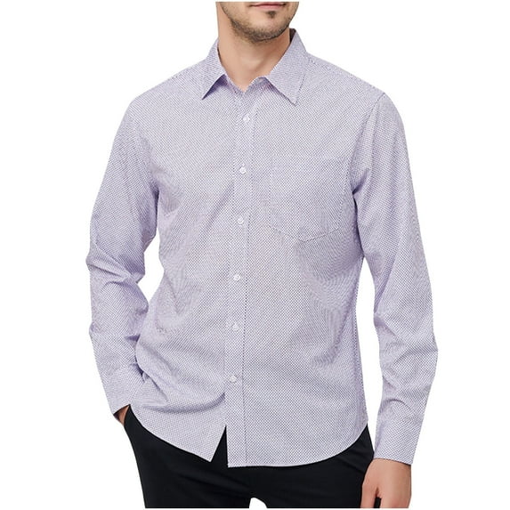 ZCFZJW Mens Solid Oxford Shirt Long Sleeve Button Down Shirts with Pocket Big and Tall Regular Fit Casual Soft Cotton T-Shirt Tops Purple L
