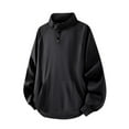 thumbnail image 1 of ZCFZJW Mens Stand Collar Pullover Sweater Casual Quarter Button up Closure Raglan Sleeve Ribbed Stitching Knit Textured Sweater with Kangaroo Pockets Black XXL, 1 of 4
