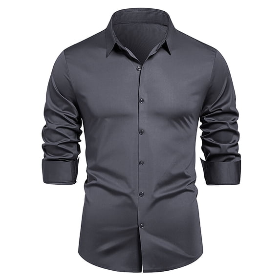ZCFZJW Mens Stretch Dress Shirts Slim Fit Button Down Long Sleeve Stretch Collared Shirt Cotton Wrinkle Free Button Up Mens Tops Dark Gray XXL