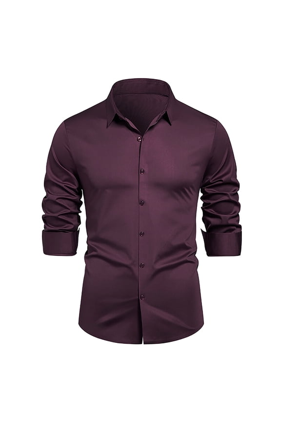 Mens Stretch Dress Shirts Slim Fit Button Down Long Sleeve Stretch Collared Shirt Cotton Wrinkle Free Button Up Mens Tops Wine L