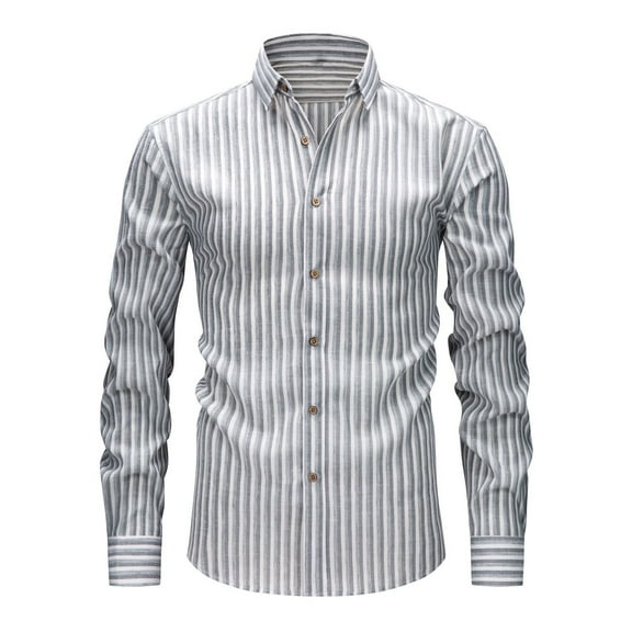ZCFZJW Mens Striped Button Down Shirts Casual Slim Fit Long Sleeve Dress Party Shirts Stretchy Wrinkle Free Work Business Collared T-Shirt Tops Gray S
