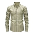 thumbnail image 1 of ZCFZJW Mens Striped Button Down Shirts Casual Slim Fit Long Sleeve Dress Party Shirts Stretchy Wrinkle Free Work Business Collared T-Shirt Tops Khaki XL, 1 of 4