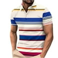 thumbnail image 1 of ZCFZJW Mens Striped Color Block Print T-Shirts Lightweight Casual Summer Short Sleeve Button up V Neck Henley Shirts Loose Regular Fit Comfy Workout Tees Tops Multicolor#01 L, 1 of 5