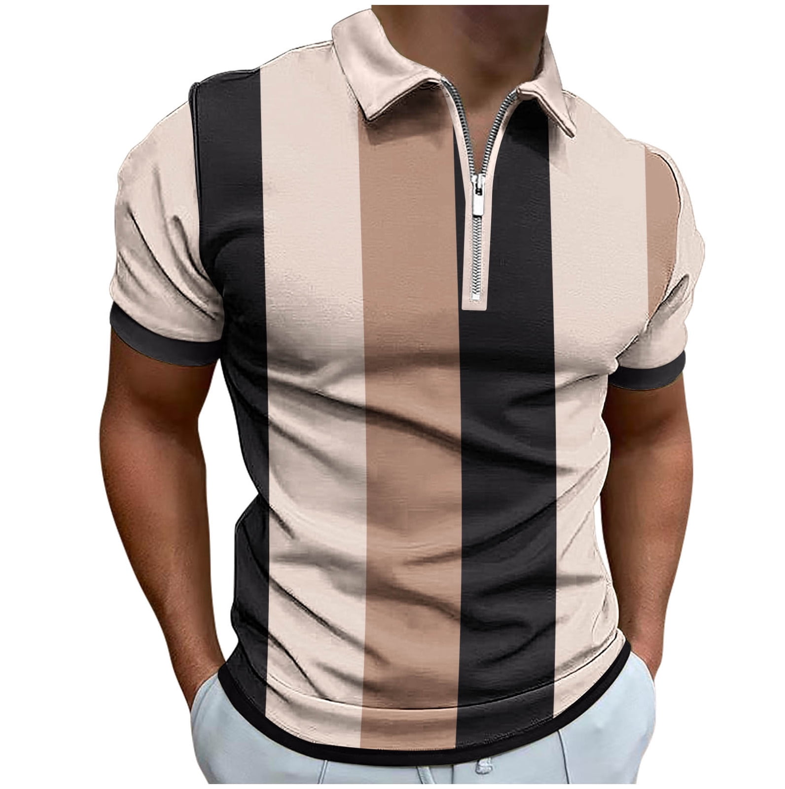 ZCFZJW Mens Striped Color Block Printed Polo Shirts Casual