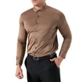 thumbnail image 1 of ZCFZJW Mens Striped Dress Shirts Long Sleeve Textured Satin Party Shirt Slim Fit Wrinkle-Free Button Down Work Business Shirts Khaki XXL, 1 of 9