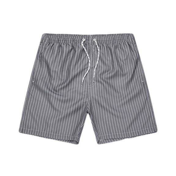 ZCFZJW Mens Striped Swim Trunks Lightweight Quick Dry Swimwear Summer Hawaiian Swimming Beach Shorts with Pocket Bathing Suits for Men Gray M