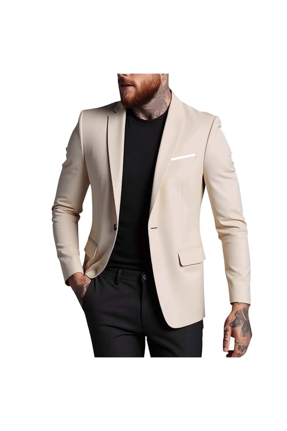 Mens Suit Jacket Lightweight Casual Tuxedo Jackets Suits Single Breasted Button Blazer Jacket for Men Dinner Suit Blazer Prom Wedding Dress Coat Beige XXL