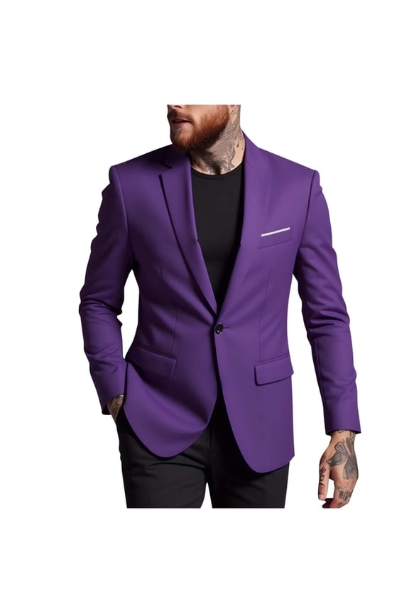 Mens Suit Jacket Lightweight Casual Tuxedo Jackets Suits Single Breasted Button Blazer Jacket for Men Dinner Suit Blazer Prom Wedding Dress Coat Purple L