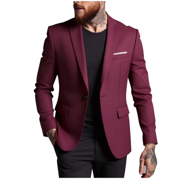 ZCFZJW Mens Suit Jacket Lightweight Casual Tuxedo Jackets Suits Single Breasted Button Blazer Jacket for Men Dinner Suit Blazer Prom Wedding Dress Coat Wine XXL