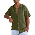 thumbnail image 1 of ZCFZJW Mens Summer Linen Shirts Lightweight Short Sleeve Casual Shirts Button Down Shirt Beach Summer Wedding Vacation Shirt for Men Army Green M, 1 of 6
