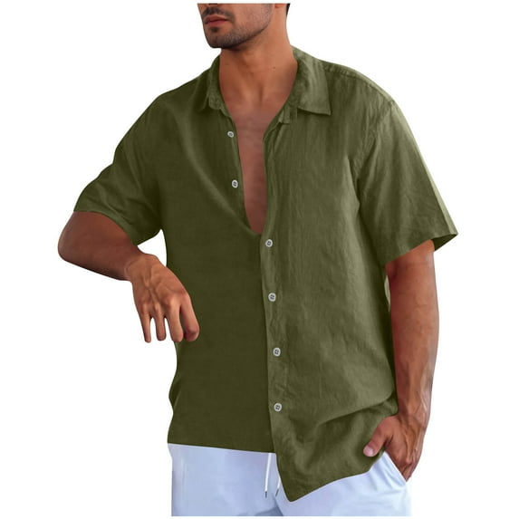 ZCFZJW Mens Summer Linen Shirts Lightweight Short Sleeve Casual Shirts Button Down Shirt Beach Summer Wedding Vacation Shirt for Men Army Green XL