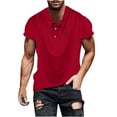thumbnail image 1 of ZCFZJW Mens Summer Short Sleeve Cotton T-Shirts Loose Regular Fit Casual Solid Color Summer Short Sleeve Big and Tall Pullover Tops Lightweight Collared Shirts Red XXXXXXL, 1 of 8