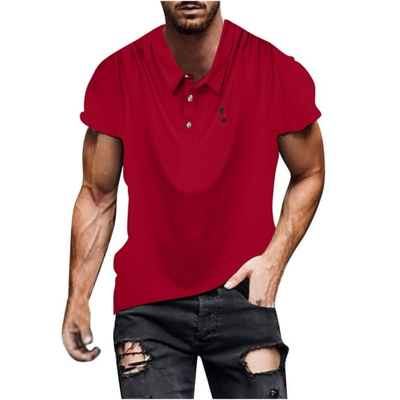 ZCFZJW Mens Summer Short Sleeve Cotton T-Shirts Loose Regular Fit Casual Solid Color Summer Short Sleeve Big and Tall Pullover Tops Lightweight Collared Shirts Red XXXXXXL