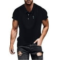 thumbnail image 1 of ZCFZJW Mens Summer Short Sleeve Cotton T-Shirts Loose Regular Fit Casual Solid Color Summer Short Sleeve Big and Tall Pullover Tops Lightweight Collared Shirts Black XXL, 1 of 8