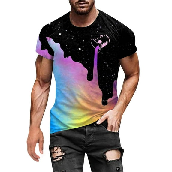 ZCFZJW Mens Summer Short Sleeve T-Shirts Big and Tall Graphic Crewneck Tees Trendy Funny 3D Gradient Tie Dye Print Tops Loose Regular Fit Basic Tshirt Z#03-Black M