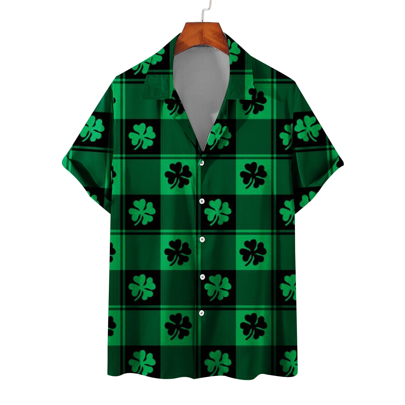 NARHBRG Casual St.Patrick's Day Mens Short Sleeve Shirts Lucky Irish Clover Lapel Shirt Green St Paddys Festival Print Tops, Men's, Size: 3XL