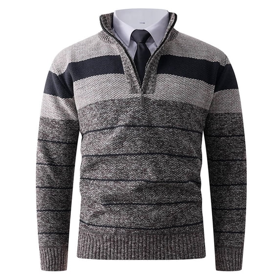 ZCFZJW Mens Sweate Quarter Zip Striped Sherpa Fleece Pullover Color Block Knit Sweaters for Men, Plush Thick Warm Long Sleeve Casual Sweatershirt Coffee XXL